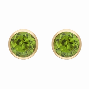 9ct Yellow Gold Sterling Silver Peridot Stepping Stones Round Stud Earrings