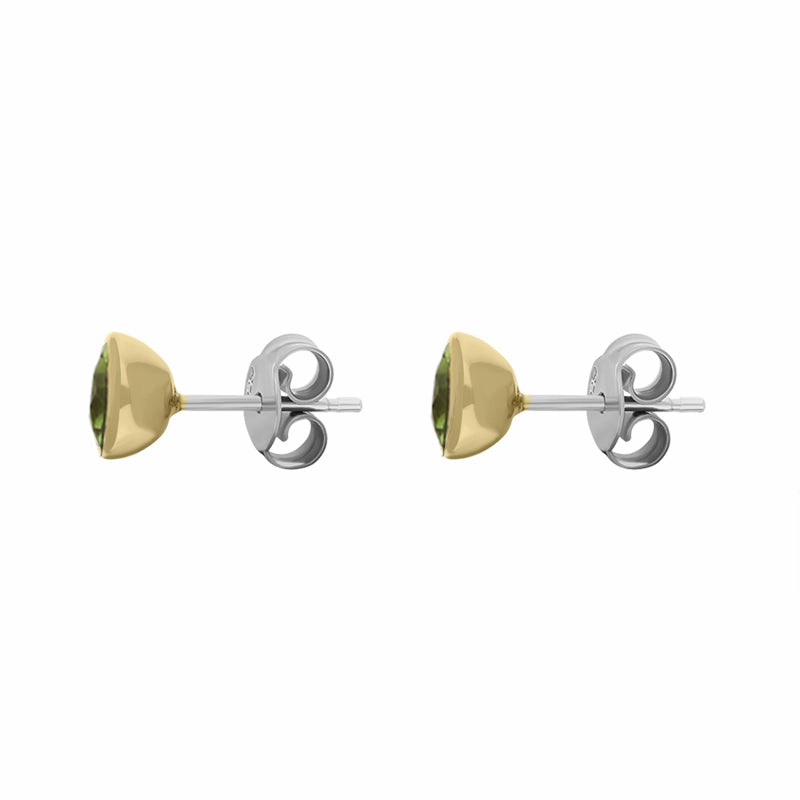 9ct Yellow Gold Sterling Silver Peridot Stepping Stones Round Stud Earrings