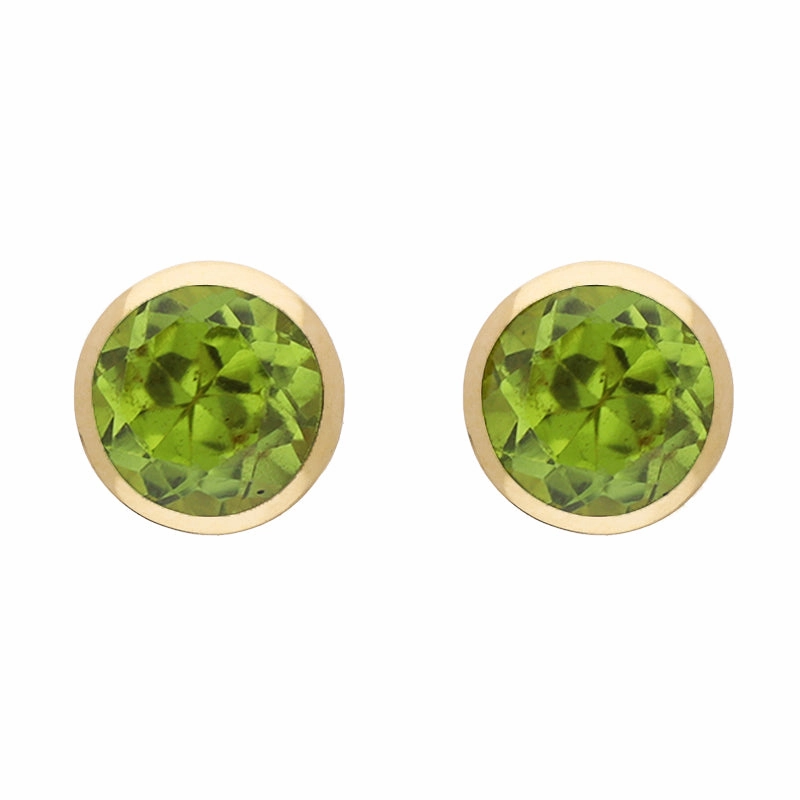 9ct Yellow Gold Sterling Silver Peridot Stepping Stones Round Stud Earrings