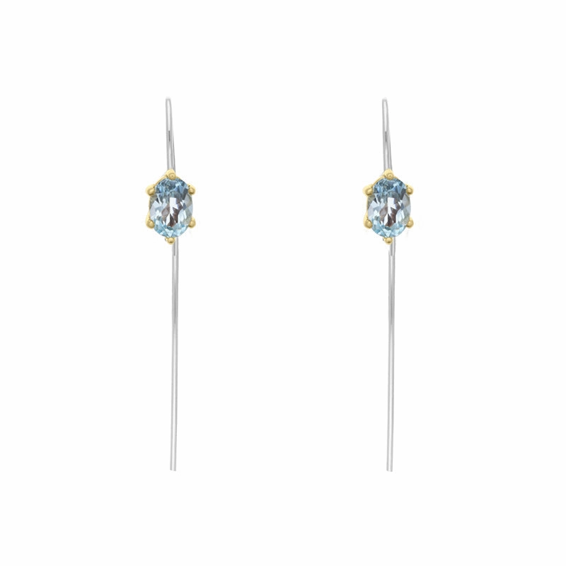 9ct Yellow Gold Sterling Silver Topaz Stepping Stones 4x7mm Oval Claw Set Hook Earrings