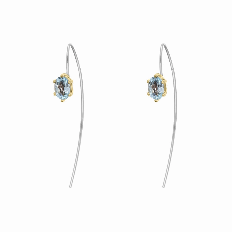 9ct Yellow Gold Sterling Silver Topaz Stepping Stones 4x7mm Oval Claw Set Hook Earrings
