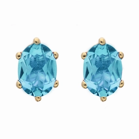 9ct Yellow Gold Sterling Silver Topaz Stepping Stones 4x7mm Oval Claw Set Stud Earrings
