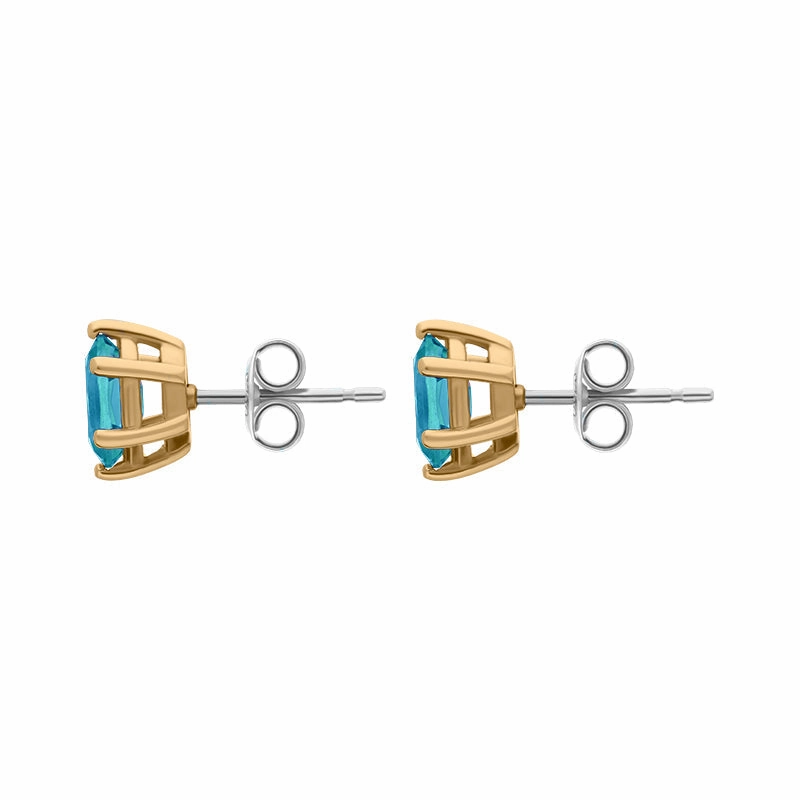 9ct Yellow Gold Sterling Silver Topaz Stepping Stones 4x7mm Oval Claw Set Stud Earrings