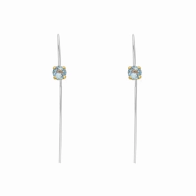 9ct Yellow Gold Sterling Silver Topaz Stepping Stones 5mm Round Claw Set Hook Earrings