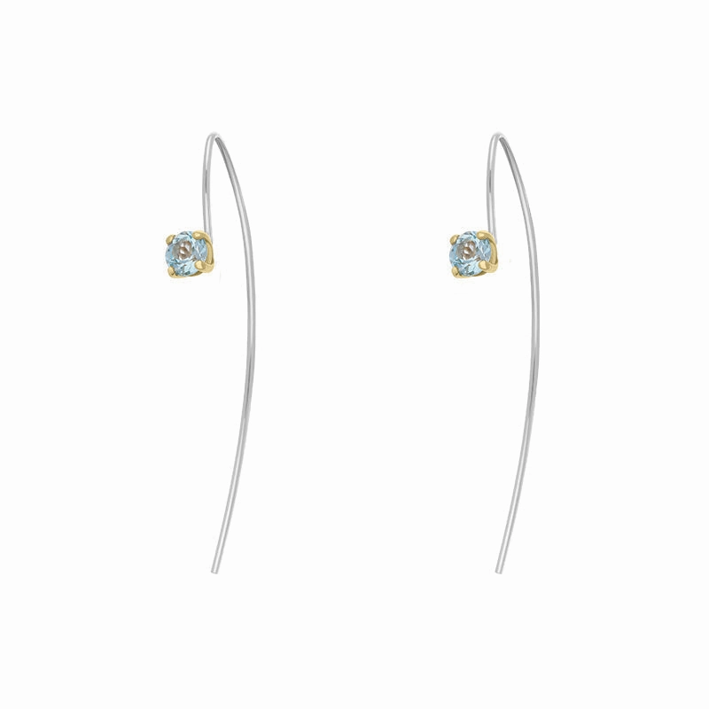 9ct Yellow Gold Sterling Silver Topaz Stepping Stones 5mm Round Claw Set Hook Earrings