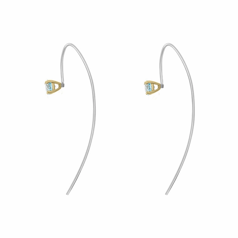 9ct Yellow Gold Sterling Silver Topaz Stepping Stones 5mm Round Claw Set Hook Earrings