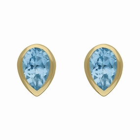 9ct Yellow Gold Sterling Silver Topaz Stepping Stones 5x7mm Pear Stud Earrings