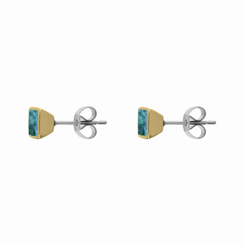 9ct Yellow Gold Sterling Silver Topaz Stepping Stones Square Stud Earrings