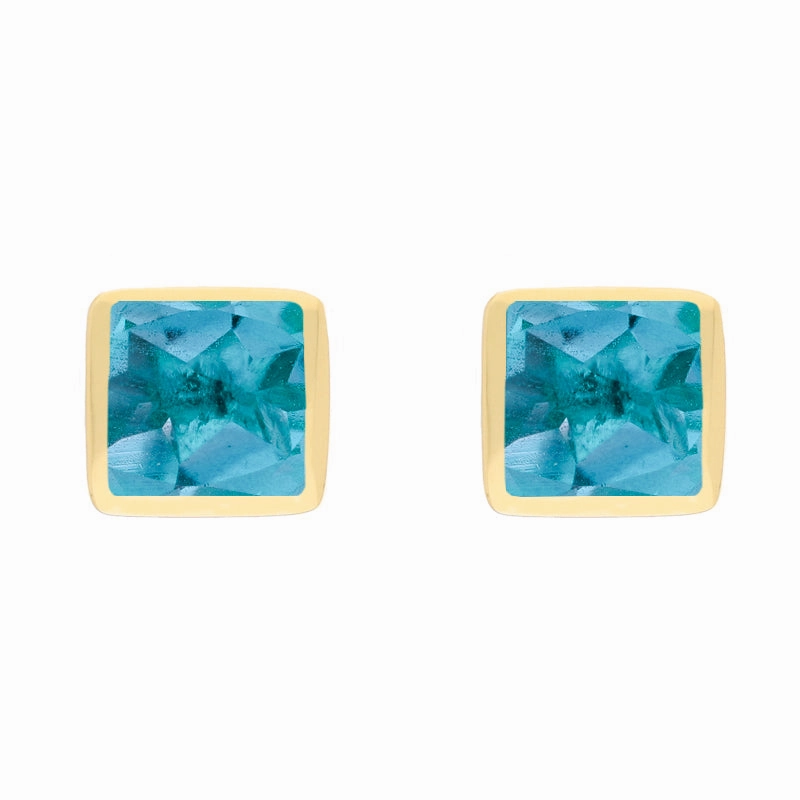 9ct Yellow Gold Sterling Silver Topaz Stepping Stones Square Stud Earrings