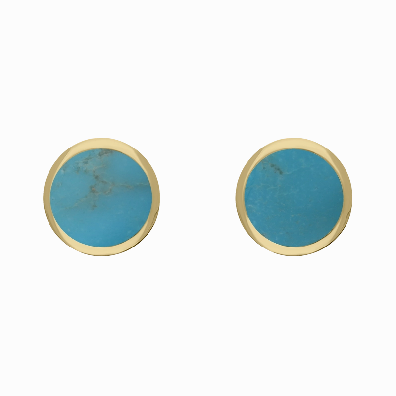 9ct Yellow Gold Sterling Silver Turquoise Stepping Stones 5mm Round Stud Earrings