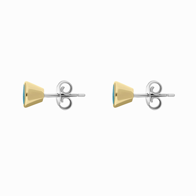 9ct Yellow Gold Sterling Silver Turquoise Stepping Stones 5mm Round Stud Earrings