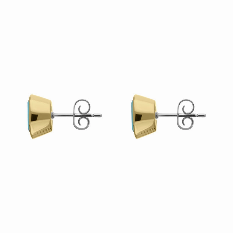 9ct Yellow Gold Sterling Silver Turquoise Stepping Stones 6x8mm Oval Stud Earrings