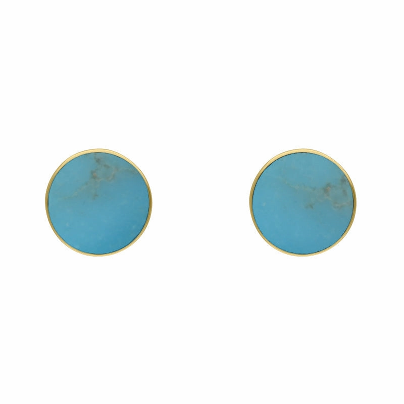9ct Yellow Gold Sterling Silver Turquoise Stepping Stones Bead Cup Stud Earrings