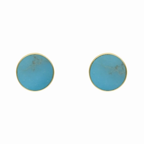 9ct Yellow Gold Sterling Silver Turquoise Stepping Stones Bead Cup Stud Earrings