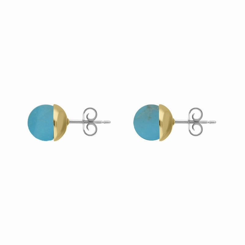 9ct Yellow Gold Sterling Silver Turquoise Stepping Stones Bead Cup Stud Earrings