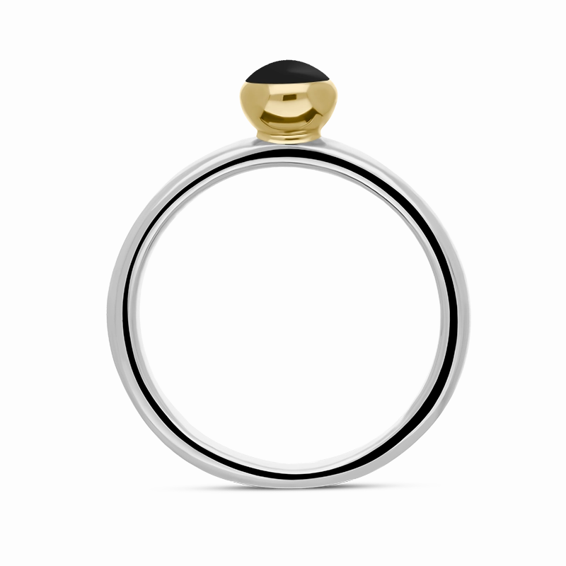 9ct Yellow Gold Sterling Silver Whitby Jet Stepping Stones 5mm Round Bezel Set Ring
