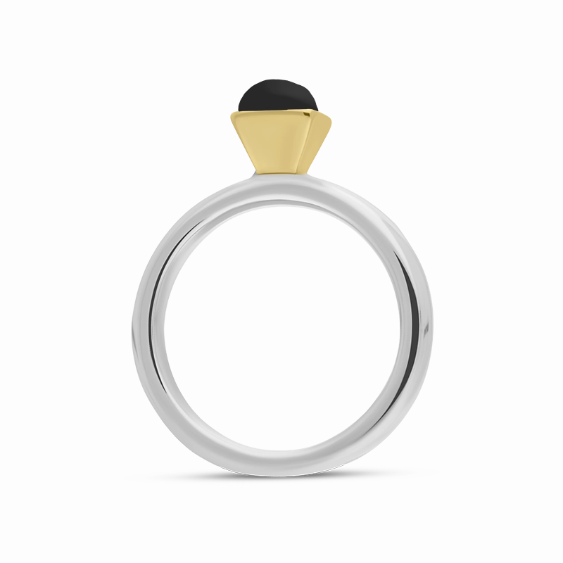 9ct Yellow Gold Sterling Silver Whitby Jet Stepping Stones 5mm Square Bezel Set Ring