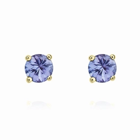 9ct Yellow Gold Tanzanite 4mm Round Claw Set Stud Earrings