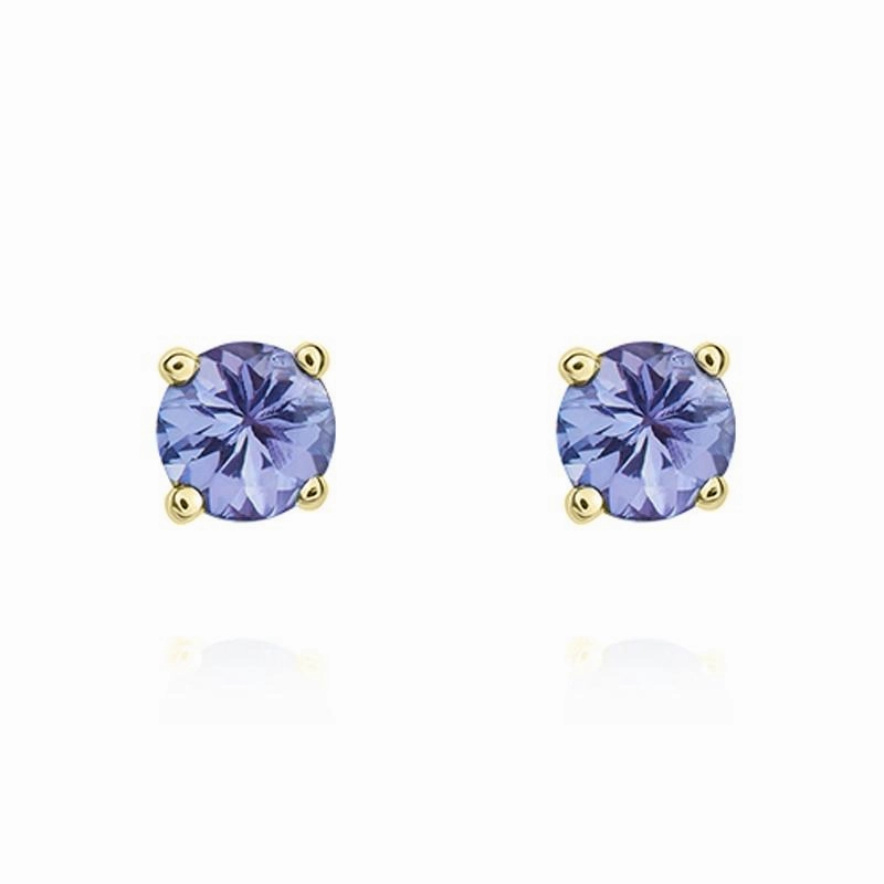 9ct Yellow Gold Tanzanite 4mm Round Claw Set Stud Earrings
