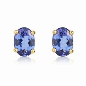9ct Yellow Gold Tanzanite 7x5mm Oval Claw Set Stud Earrings