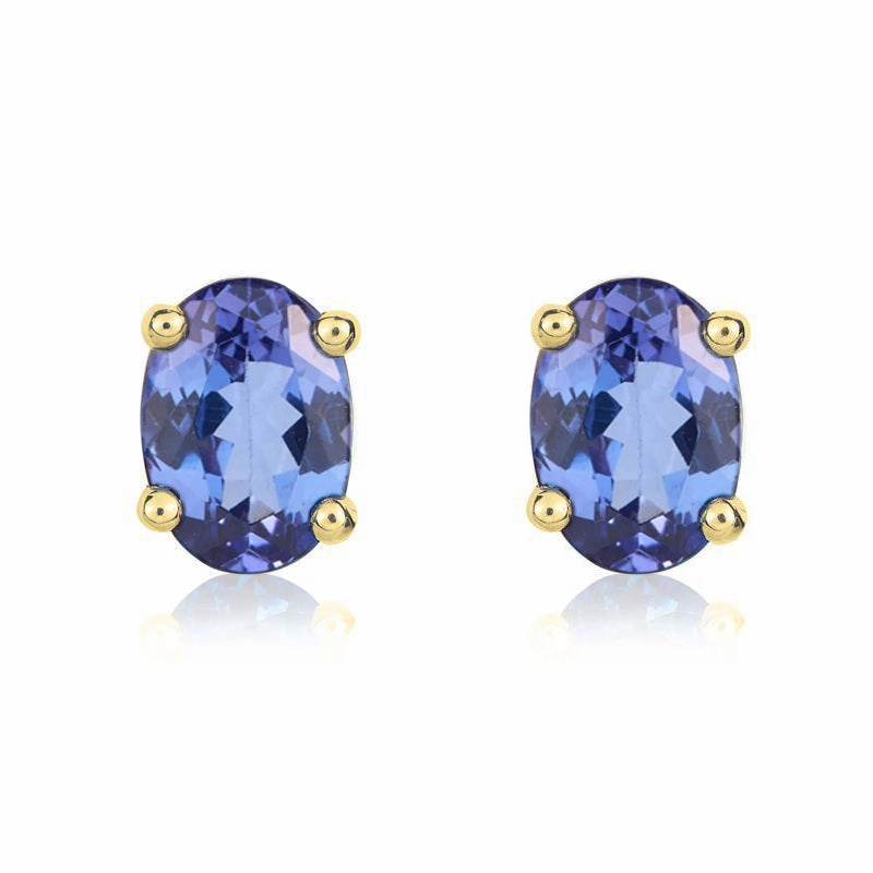 9ct Yellow Gold Tanzanite 7x5mm Oval Claw Set Stud Earrings