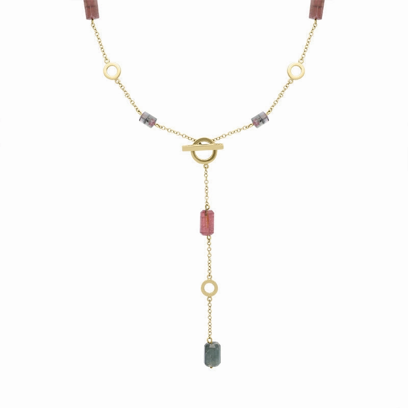 9ct Yellow Gold Tourmaline T-Bar Necklace D