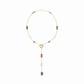 9ct Yellow Gold Tourmaline T-Bar Necklace D