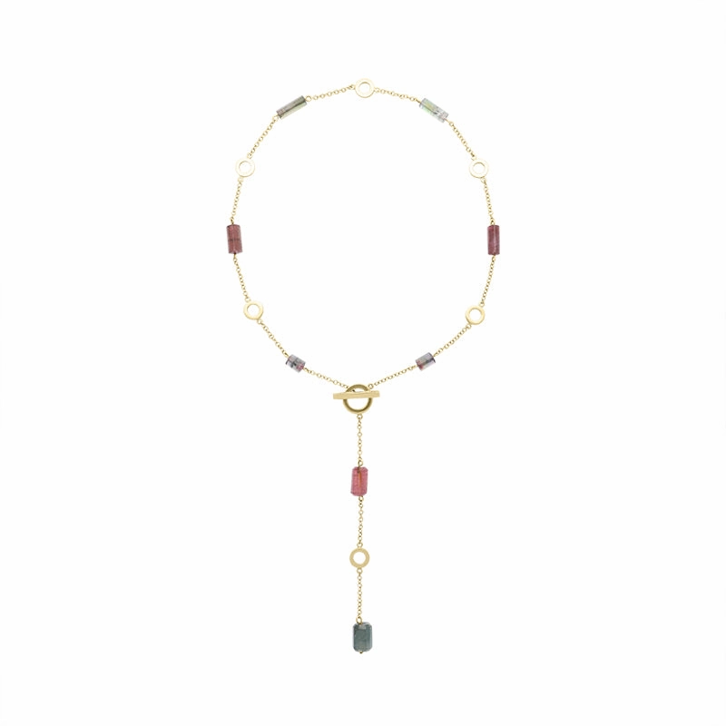 9ct Yellow Gold Tourmaline T-Bar Necklace D