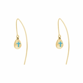 9ct Yellow Gold Turquoise Cross Disc Drop Earrings