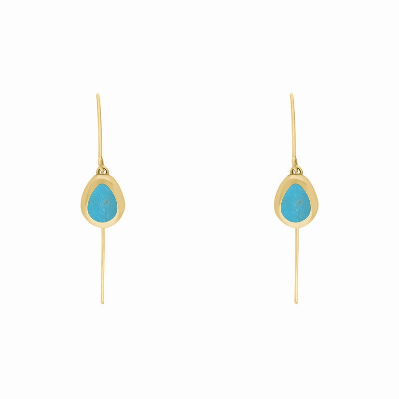 9ct Yellow Gold Turquoise Cross Disc Drop Earrings