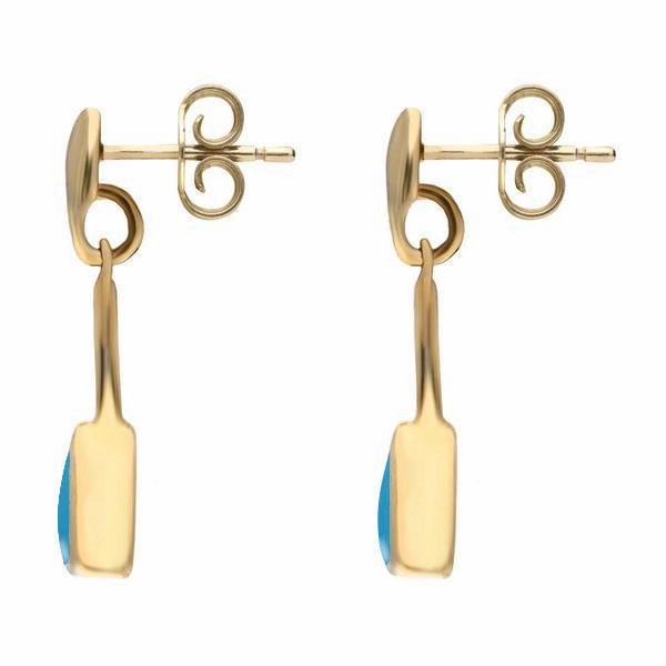9ct Yellow Gold Turquoise Curved Triangle Drop Earrings