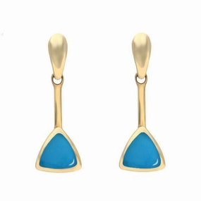 9ct Yellow Gold Turquoise Curved Triangle Drop Earrings