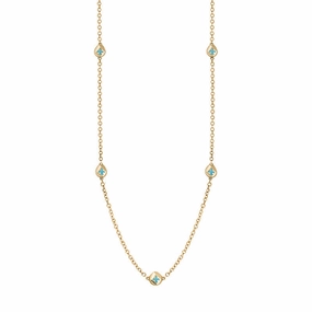 9ct Yellow Gold Turquoise Fleur De Lis Link Disc Chain Necklace