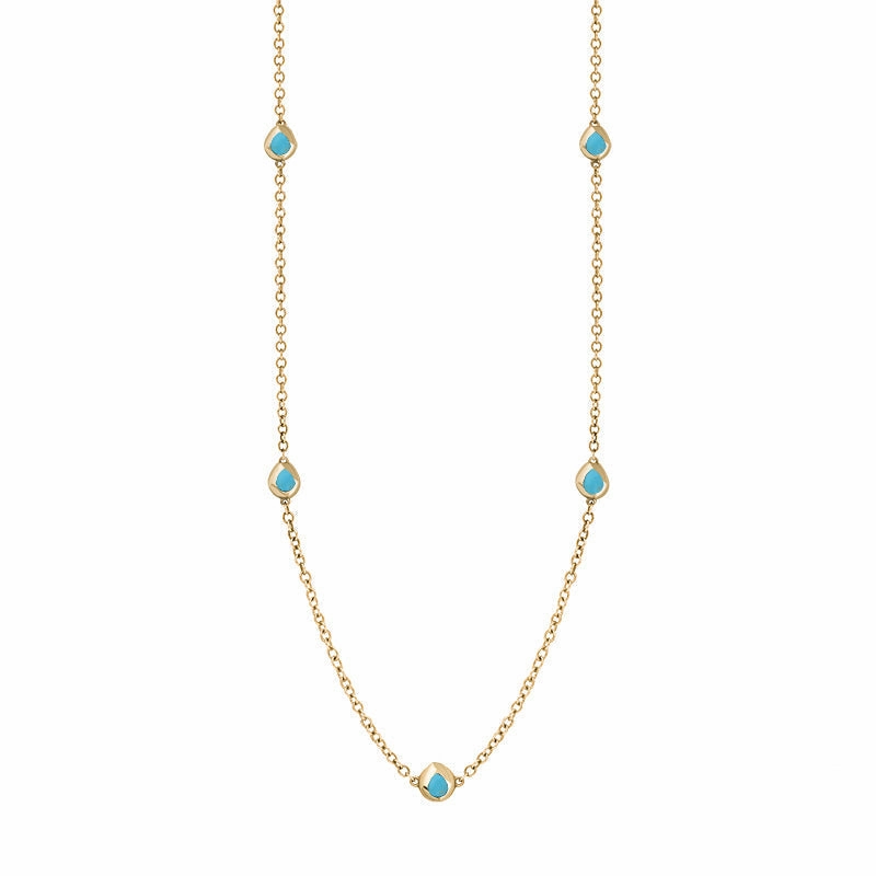 9ct Yellow Gold Turquoise Fleur De Lis Link Disc Chain Necklace