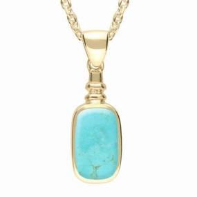 9ct Yellow Gold Turquoise Oblong Bottle Top Necklace