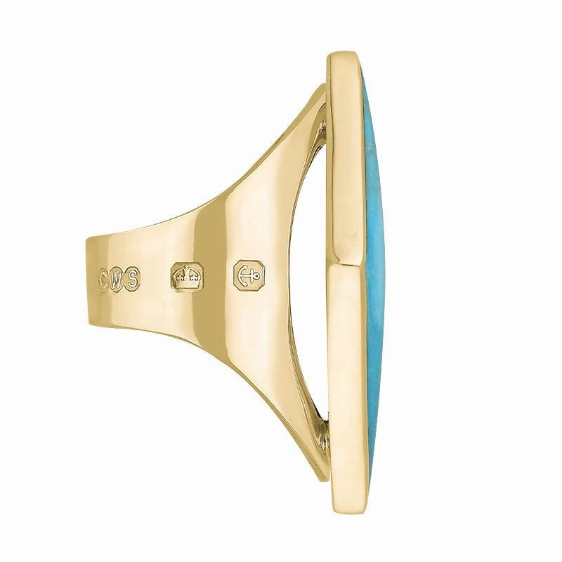 9ct Yellow Gold Turquoise Queen's Jubilee Hallmark Large Rhombus Ring D