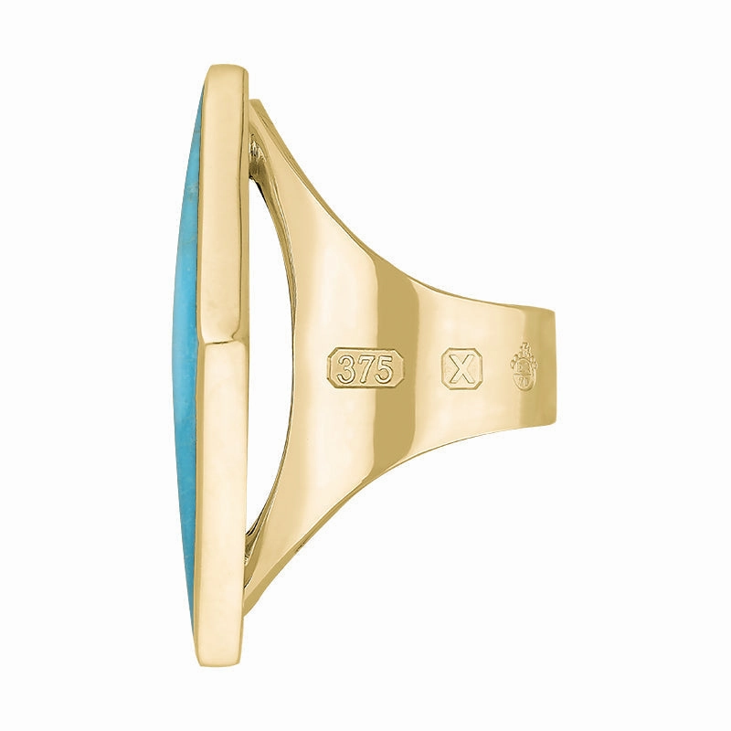 9ct Yellow Gold Turquoise Queen's Jubilee Hallmark Large Rhombus Ring D