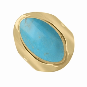 9ct Yellow Gold Turquoise Queen's Jubilee Hallmark Medium Oval Ring D