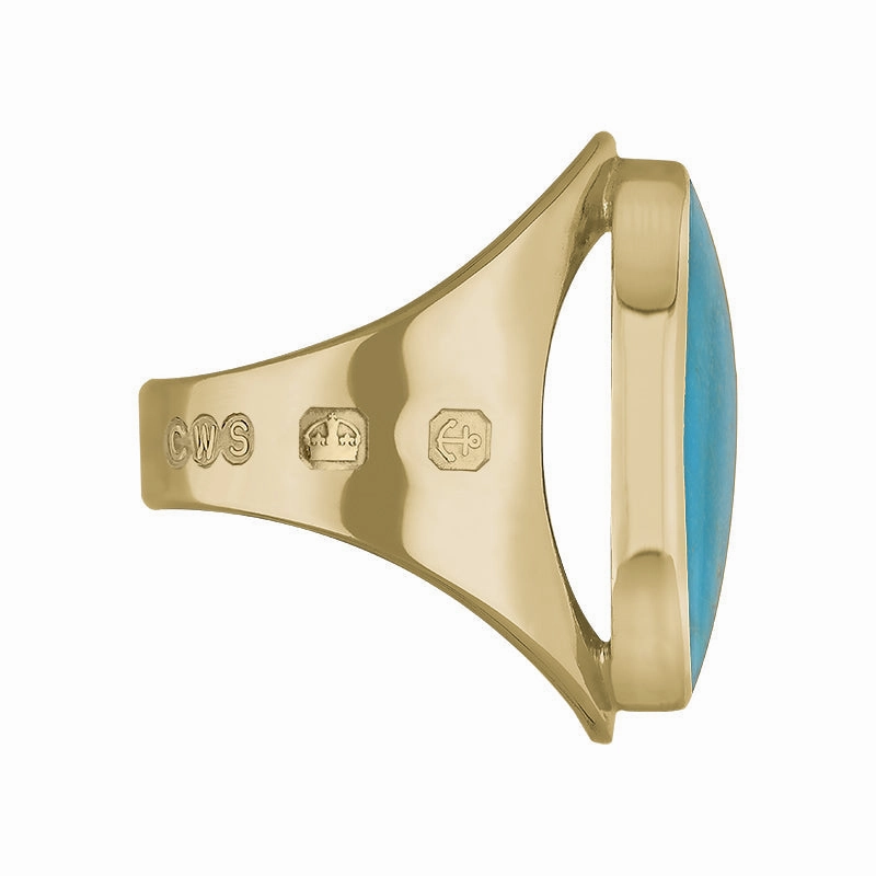 9ct Yellow Gold Turquoise Queen's Jubilee Hallmark Medium Oval Ring D