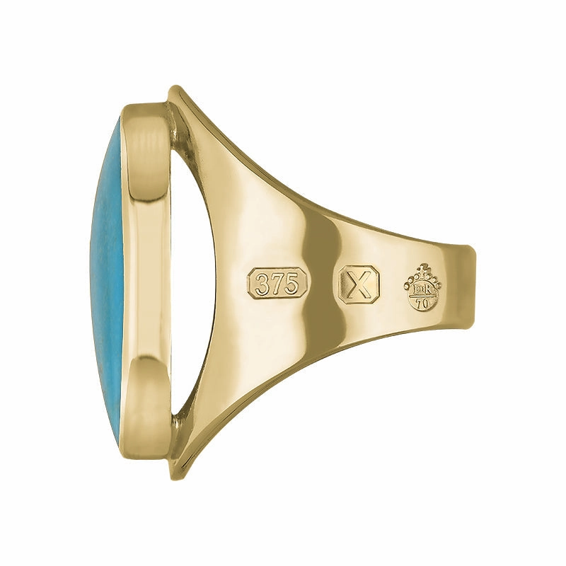 9ct Yellow Gold Turquoise Queen's Jubilee Hallmark Medium Oval Ring D