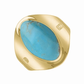 9ct Yellow Gold Turquoise Queen's Jubilee Hallmark Small Oval Ring D