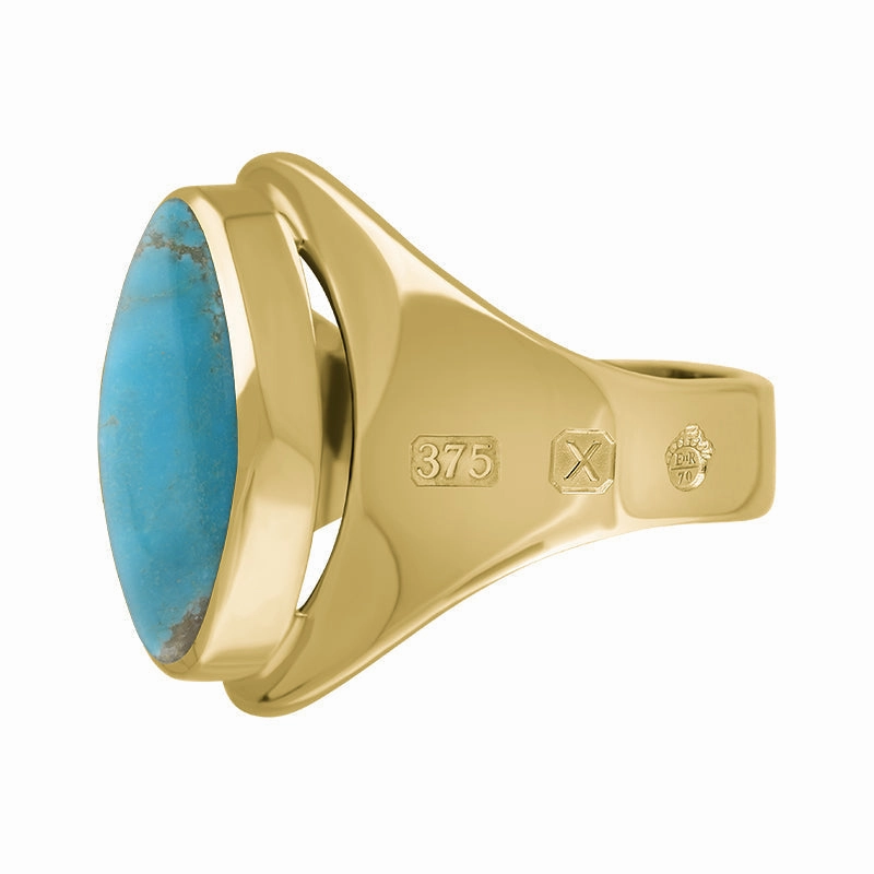 9ct Yellow Gold Turquoise Queen's Jubilee Hallmark Small Oval Ring D