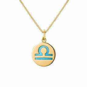 9ct Yellow Gold Turquoise  Zodiac Libra Round Necklace