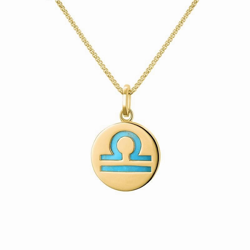 9ct Yellow Gold Turquoise  Zodiac Libra Round Necklace