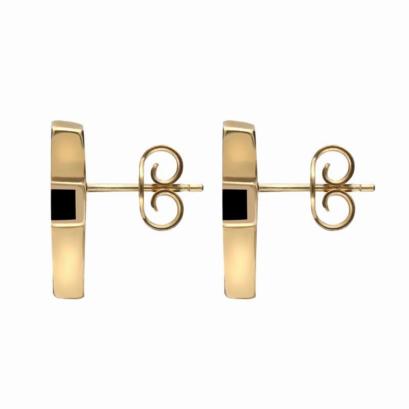 9ct Yellow Gold Whitby Jet Channel Set Cross Stud Earrings D