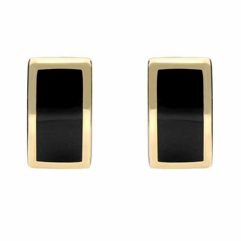 9ct Yellow Gold Whitby Jet Curved Oblong Stud Earrings