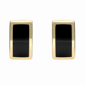 9ct Yellow Gold Whitby Jet Curved Oblong Stud Earrings