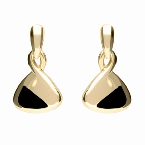 9ct Yellow Gold Whitby Jet Freeform Triangular Drop Earrings D