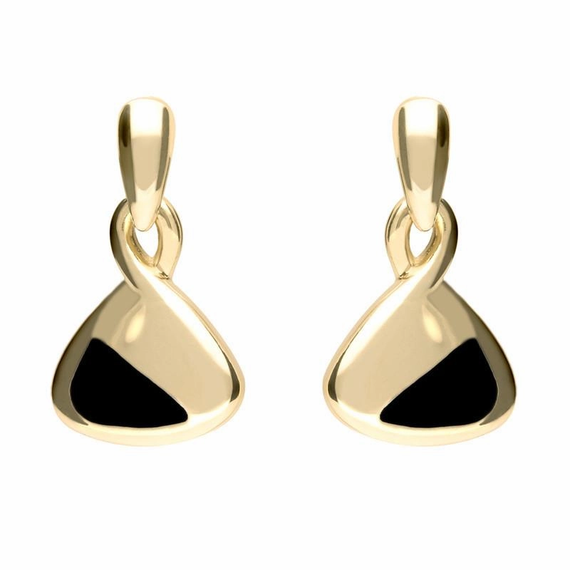9ct Yellow Gold Whitby Jet Freeform Triangular Drop Earrings D