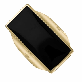 9ct Yellow Gold Whitby Jet Queen's Jubilee Hallmark Large Oblong Ring D